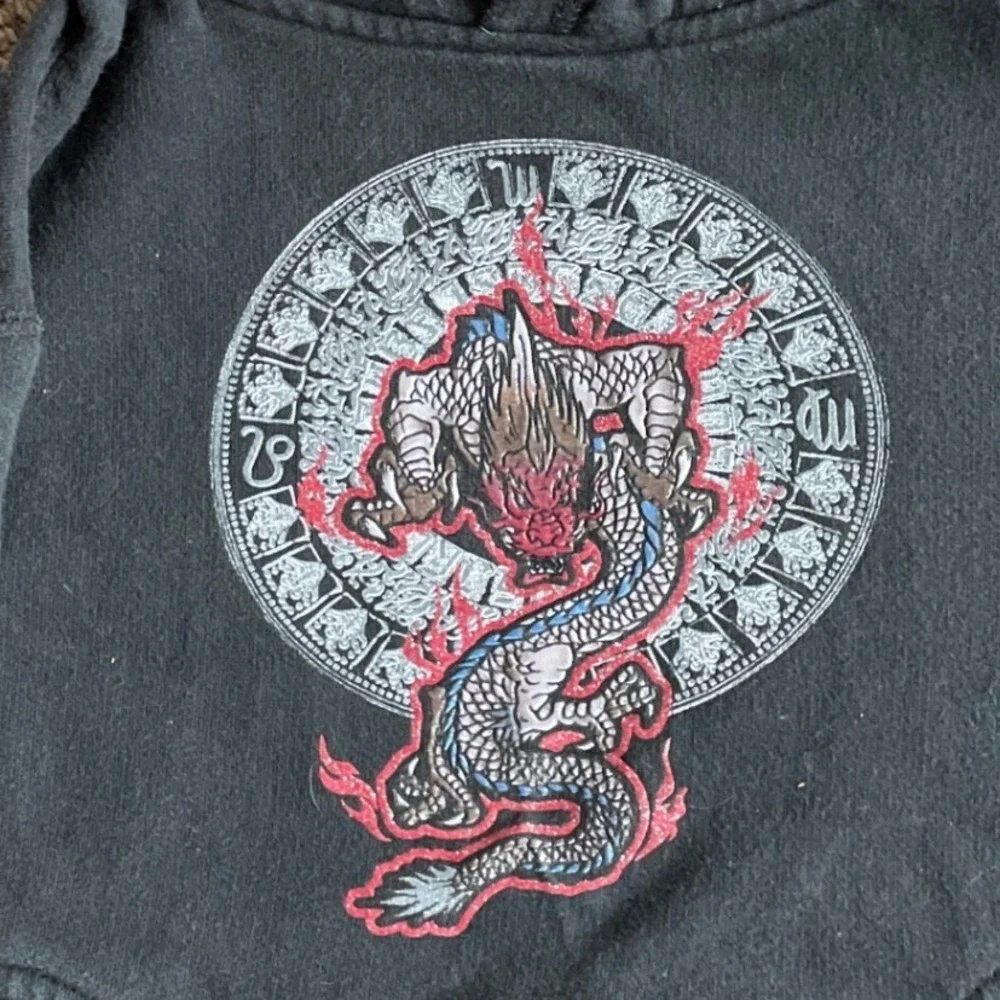 Vintage‎ Y2K Kids Black Dragon Zodiac Graphic Hoodie Sweatshirt Size Medium M